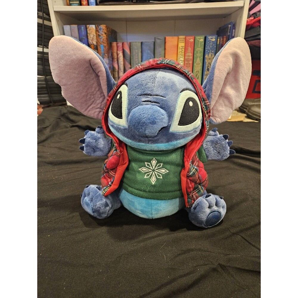 Disney Store  13" Christmas Stitch Plush With Plaid Vest Green Sweater
